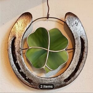 Metal Horseshoe NIP One Four-leaf Clover Home Wall Decor Indoor Outdoor Plaque